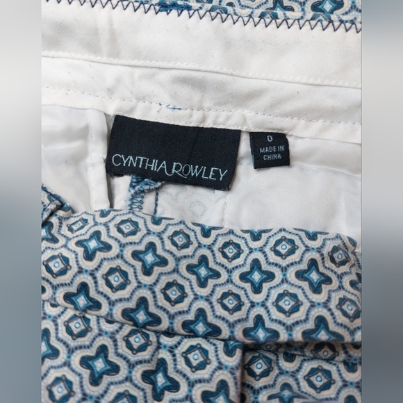 Cynthia Rowley Blue White Printed Straight Leg Cigarette Pant Size 0 Preppy - Picture 8 of 11